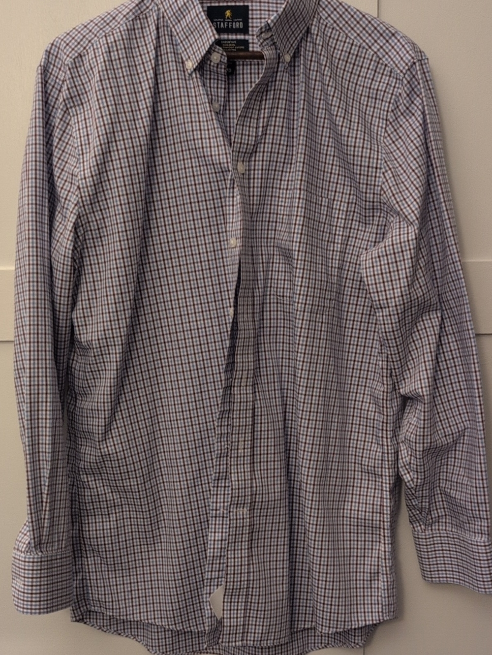 Stafford Men’s Blue and Brown Check Button-Down Shirt